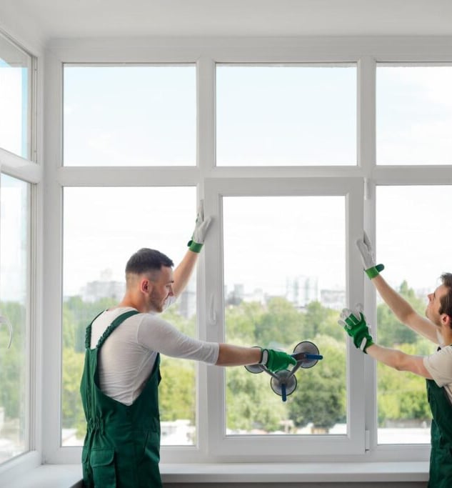 hombres instalando una ventana